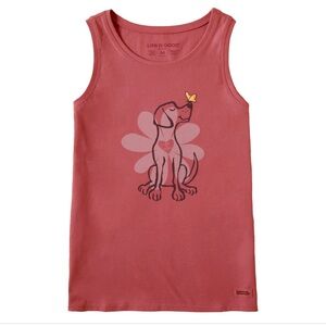 Life Is Good Coral Tank Top with Dog and Butterfly Size Small NWT